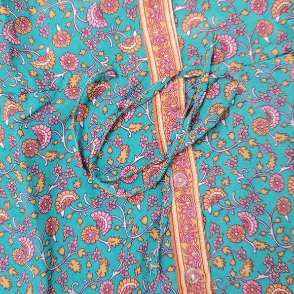 Button up lightweight tiered midi cover up dress colorblock floral multicolor - Picture 9 of 16